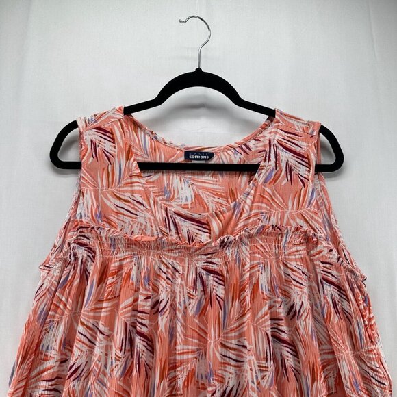 Basic Editions Tank Top Womens Sz L Tropical Shirred Crinkle Sleeveless Orange - Picture 3 of 11